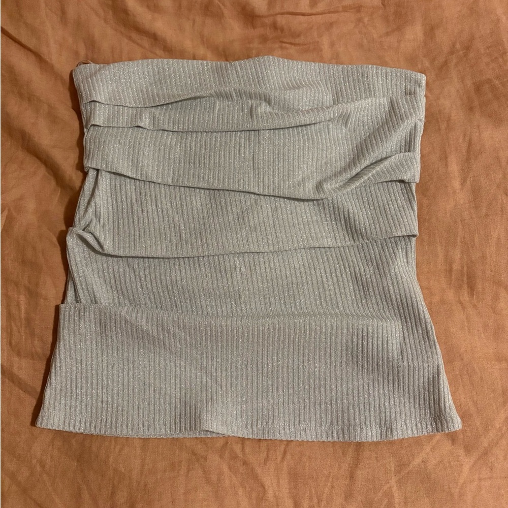Zara Silver Ribbed Knit Tube Top